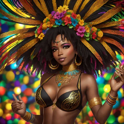 Party, Brazil, carnival, black woman, afro, beautiful, whole body, colors, 8k --auto --s2