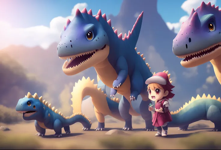 Anime scene of a girl and a Pokemon dinosaur, 3d rendering, cute detailed digital art, fantasy matte painting, cute, cute digital painting, render a cute 3d anime girl, anime movie stills, fantasy style 8 k rendering, anime style 3d, cute digital art, cute...