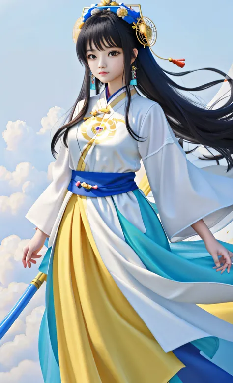 A pretty girl, ancient Chinese costume, whole body, sunshine, clear face, clean white background, masterpiece, super detail, epic composition, ultra HD, high quality, extremely detailed, official art, uniform 8k wallpaper, super detail, 32k