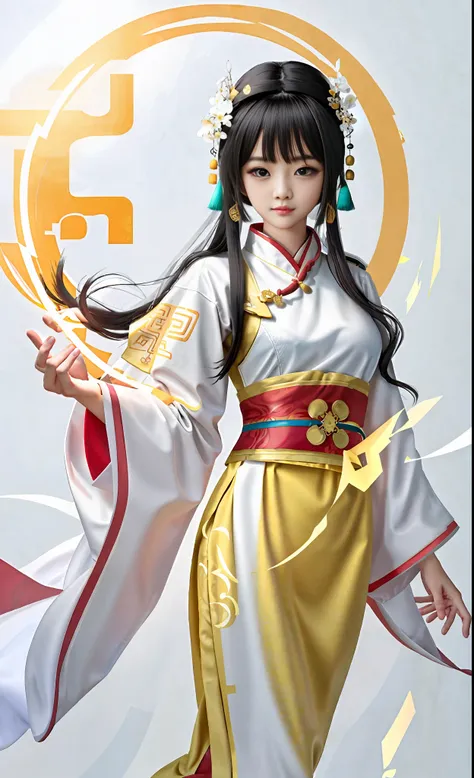 a pretty girl, ancient chinese costume, whole body, clear face, clean white background, masterpiece, super detail, epic composit...