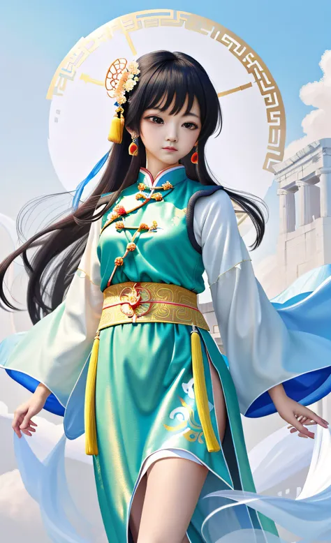 a pretty girl, ancient chinese costume, whole body, clear face, clean white background, masterpiece, super detail, epic composit...