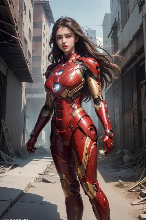 RAW, Masterpiece, Super Fine Photo, Best Quality, Ultra High Resolution, Photorealistic Photorealism, Sunlight, Full Body Portrait, Majestic Figure, Dynamic Pose, Delicate Face, Vibrant Eyes, (viewed from the side), She is wearing a futuristic Iron Man mech, red and gold color scheme, very detailed abandoned warehouse background, Detailed face, Detailed complex busy background, Messy, gorgeous, Highly detailed skin, Realistic skin details, visible pores, sharp focus, volumetric fog, 8k UHD, DSLR camera, High quality, film grain, fair skin, photorealism, lomography, huge metropolis in a futuristic dystopia, seen from below, translucent. ((male))