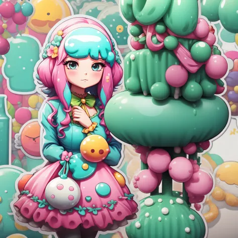 Slime girl, (slime) Slime hair Fontange Style, Alizarin Pink, wearing a victorian style dress, Masterpiece, Best Quality