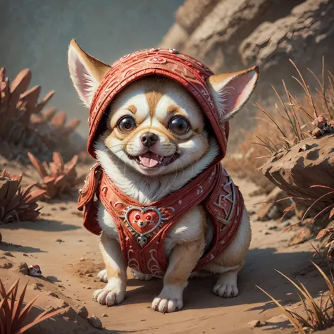 a (cute:1.3) chihuahua wearing a (cute:1.6)red burrow, (intricate details), hdr, (intricate details, hyperdetailed:1.2), cinemat...