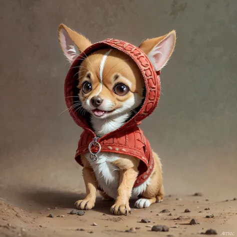 a (cute:1.3) chihuahua wearing a (cute:1.6)red burrow, (intricate details), hdr, (intricate details, hyperdetailed:1.2), cinemat...