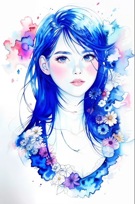 (illustration: 1.2), masterpiece, best quality, portrait, hand drawn, 1 girl, long hair, watercolor \ (medium \) painting,