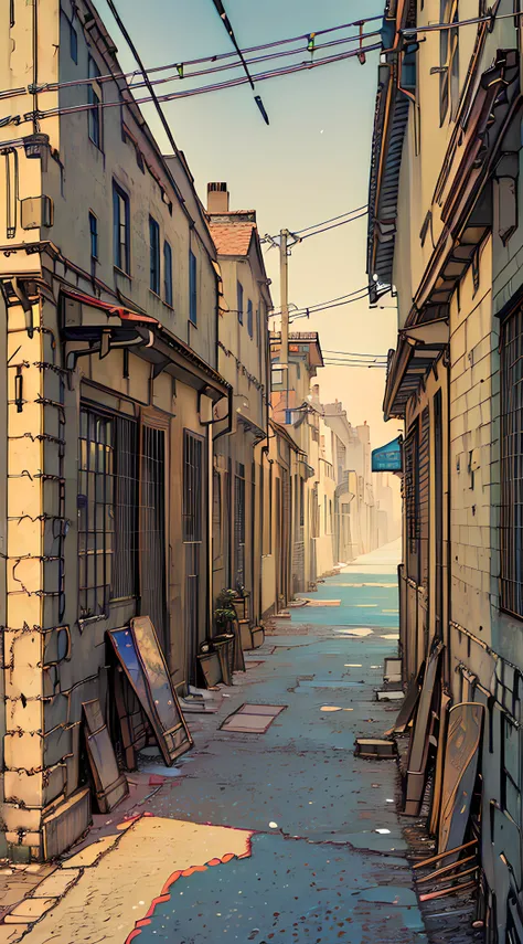 (scenery, no humans, street:1.8), masterpiece, best quality, beautiful face, 8k, absurdres, noon, flat color, perspective, depth...