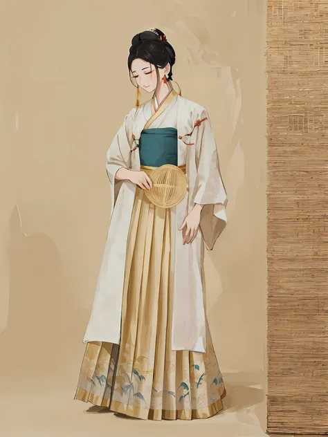 araffe woman in a traditional dress standing in front of a bamboo wall, hanfu, white hanfu, traditional chinese clothing, traditional clothes, traditional clothing, with acient chinese clothes, long beautiful flowing kimono, classical robes, inspired by Em...
