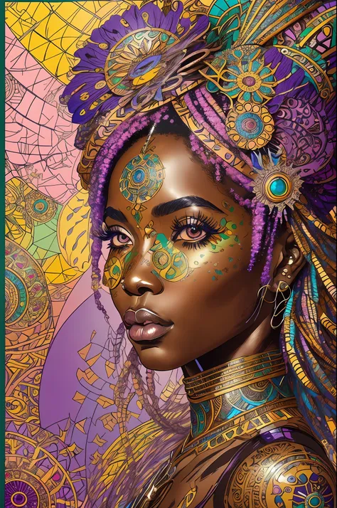 nvinkpunk, floral, steampunk (((african young-aged woman))), insanely beautiful woman, masterpiece, best quality, ((detailed fac...