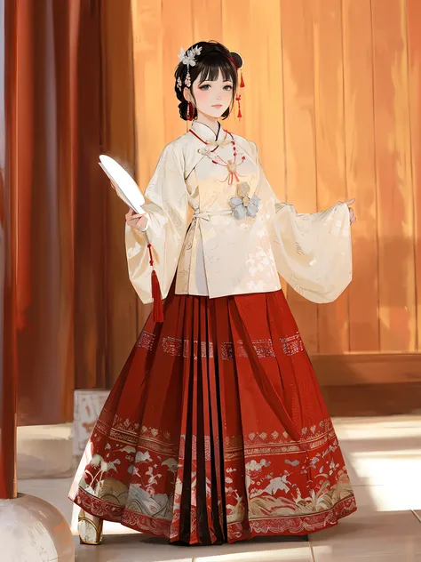 Araki woman in red and beige dress standing next to vase, Hanfu, dressed in ancient Chinese costume, Tang dynasty, traditional Chinese clothing, Chinese costume, Chinese costume, Hanfu girl, Chinese Traditional, ancient Chinese princess, cheongsam, inspire...