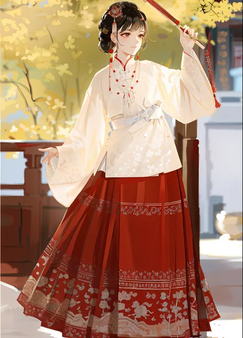 arafed woman in a red and white dress holding a red umbrella, hanfu, white hanfu, palace , a girl in hanfu, with acient chinese clothes, traditional chinese clothing, wearing ancient chinese clothes, traditional chinese, traditional tai costume, wearing or...