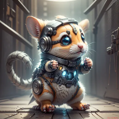 A cute hamster made of metal, (cyborg: 1.1), ([tail|detailed wire]: 1.3), (intricate detail), hdr, (hyperdetailed: 1.2), cinema lens, halo shadow, centered --auto --s2