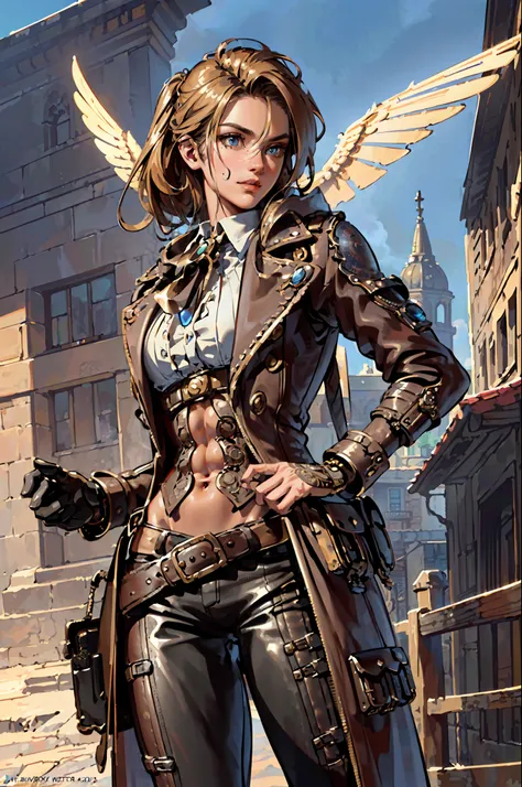 ((((Steampunk Clothing)),(abs, athletic anatomy, slim, high resolution, ultra detailed),(best quality, masterpiece: 1.2), photorealistic, ultra high resolution, front lighting, intricate details, exquisite details and textures, vibrant, facial highlight, s...