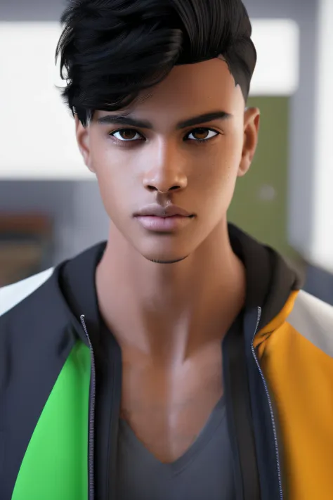 dskflll, nonbinary transmasculine person with  black hair,  incredibly detailed beauty, standing inside a university classroom, ...