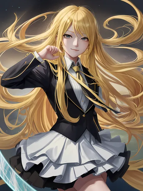 anime girl with long blonde hair and a tie posing for a picture, blonde anime girl with long hair, anime girl with long hair, an...