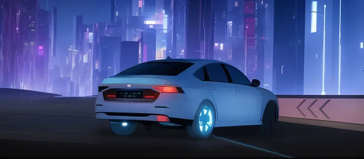 Cyberpunk is a futuristic cityscape with bright lights and a moon in the background at night