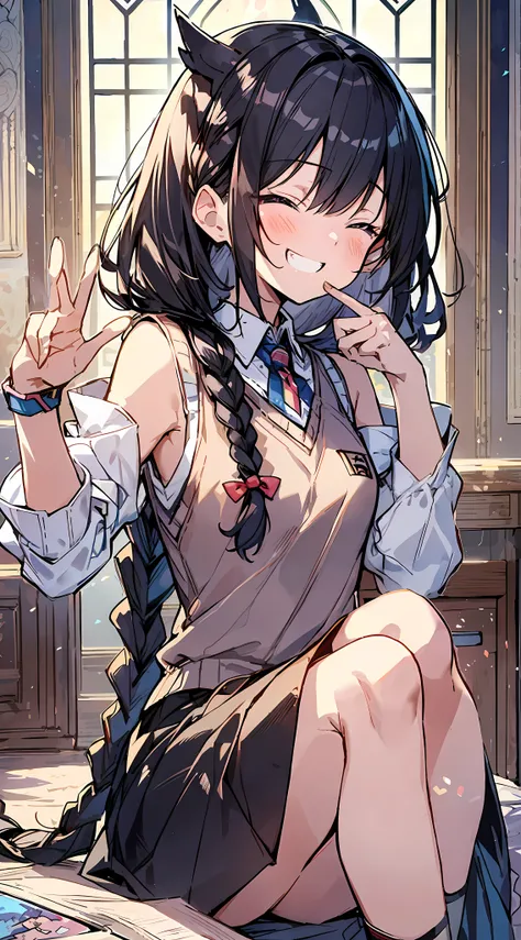 Anime girl sitting on bed, anime moe art style, cute girl anime visual, kantai collection style with index finger, high detail official artwork, official artwork, official art, clean detail anime art, beautiful anime schoolgirl, young anime girl, marin kit...