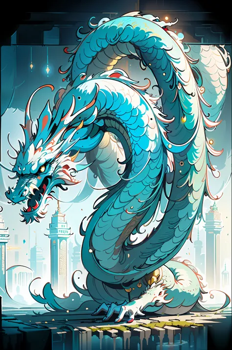 (masterpiece, best_quality, ultra-detailed, immaculate:1.3), epic, illustration, (long:1.2), eastern dragon, "the Dystopian Temple, Luminescent"