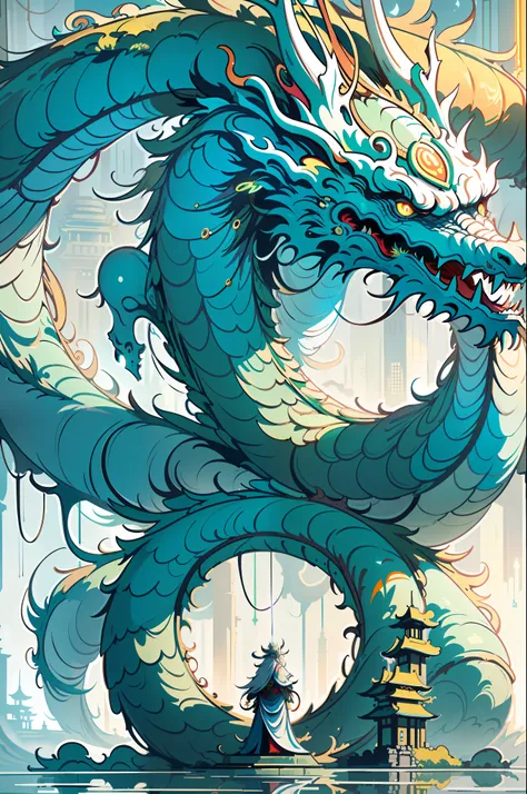 (masterpiece, best_quality, ultra-detailed, immaculate:1.3), epic, illustration, (long:1.2), eastern dragon, "the dystopian temp...