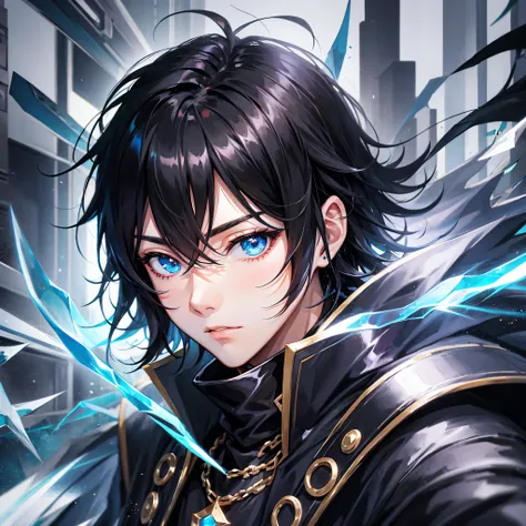 anime style, black hair, ice style, male, black cape --auto --s2