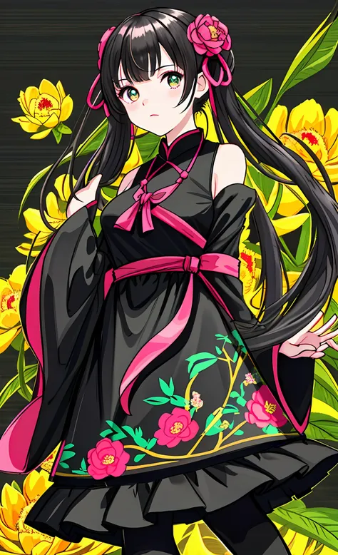 masterpiece, best quality, a girl,black long hair,{{bright emerald eyes}},huge_breasts,black cheongsam,pink_peony_pattern_in_cheongsam,one small pink flower topknot,pearl necklace,black pantyhose,teahouse,milf
Negative prompt: extra limbs,EasyNegative
Step...