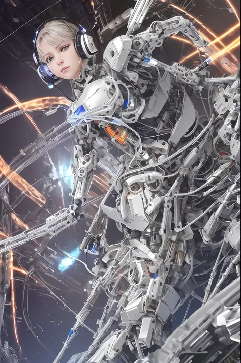 (official art, beautiful and aesthetic), (1girl:1.3), science fiction, (masterpiece, best quality, ultra detailed), complex 3d render ultra detailed of a beautiful porcelain profile woman, (white and silver cybernetic implants), (fractal art:1.1),(colored ...