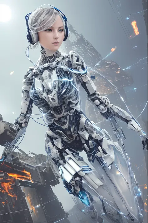 (official art, beautiful and aesthetic), (1girl:1.3), science fiction, (masterpiece, best quality, ultra detailed), complex 3d render ultra detailed of a beautiful porcelain profile woman, (white and silver cybernetic implants), (fractal art:1.1),(colored ...