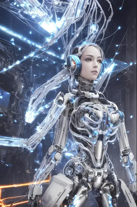 (official art, beautiful and aesthetic), (1girl:1.3), science fiction, (masterpiece, best quality, ultra detailed), complex 3d render ultra detailed of a beautiful porcelain profile woman, (white and silver cybernetic implants), (fractal art:1.1),(colored ...