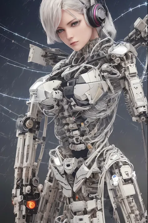 (official art, beautiful and aesthetic), (1girl:1.3), science fiction, (masterpiece, best quality, ultra detailed), complex 3d render ultra detailed of a beautiful porcelain profile woman, (white and silver cybernetic implants), (fractal art:1.1),(colored ...