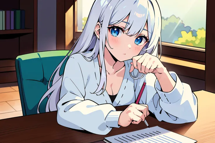 (masterpiece, best quality:1.3), ultra-detailed, ((an extremely delicious and beautiful)), (fine detailed beautiful face and eyes:1.2), cinematic lighting, overexposure, (1girl, solo), White hair, blue eyes, curly hair, long hair, slim, small breasts, (bla...