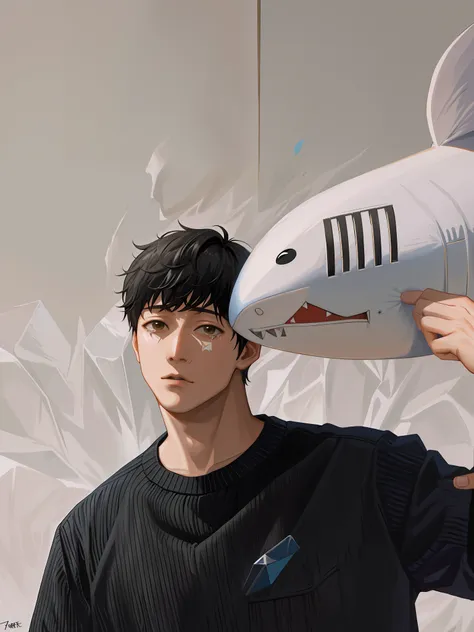 arafed man holding a stuffed shark over his head, subreddit / r / whale, taejune kim, hyung tae, hong june hyung, mrbeast, jeong...