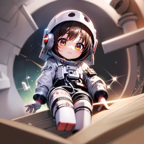 There are small cute dolls, (((white helmet)), ((red gloves)), outer space, cute 3d rendering, little astronaut looking up, portrait anime space cadet boy, one boy, cute 3d anime boy rendering, cute detailed digital art, male explorer mini cute boy, 3D, (f...