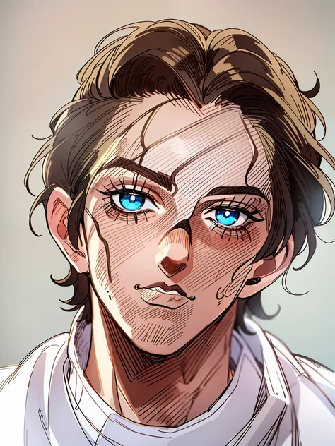HD, (Best Detail) (Best Quality), Meticulous Eyes, Meticulous Facial Features, Arad Man with White Shirt and White Shirt, (JOJO), Yuhiko Araki