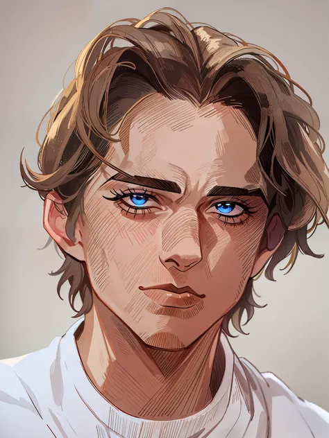 HD, (Best Detail) (Best Quality), Meticulous Facial Features, Arad Man with White Shirt and White Shirt, (JOJO), Yuhiko Araki