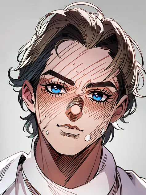 hd, (best detail) (best quality), meticulous facial features, arad man with white shirt and white shirt, (jojo), yuhiko araki