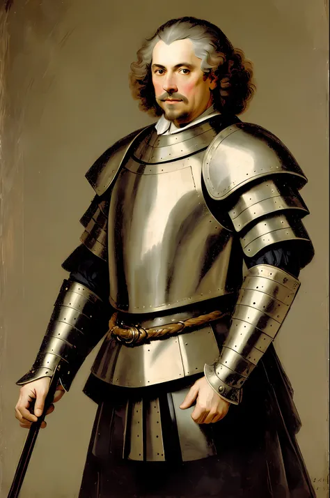 by Govert Flinck, portrait of 17th century English male aristocrat, wearing full body armour, posing, high resolution, masterpiece, detailed face, detailed body,HD,