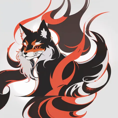 twitch emote, no humans, flat color, cel shading, black and red fox, emoji, kawaii, white background, simple background,