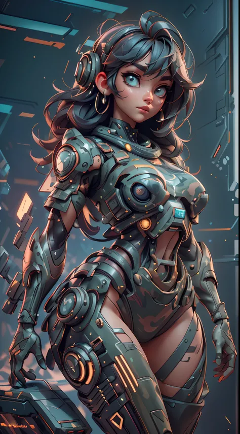 ((Best quality)), ((masterpiece)), (highly detailed:1.3), 3D, beautiful (cyberpunk:1.2) special forces, robort,female with thick voluminous hair wearing (wearing camouflage_uniform:1.1), body armour,cape,digital (camouflage:1.3),HDR (High Dynamic Range),Ra...