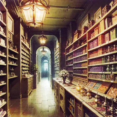 it generates the image of a man, the clerk of a magical store. in the realistic style. the focus of the image is a massive diamo...