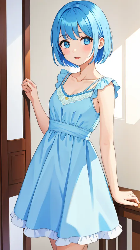 1 girl, masterpiece, best quality, light blue dress, short hair