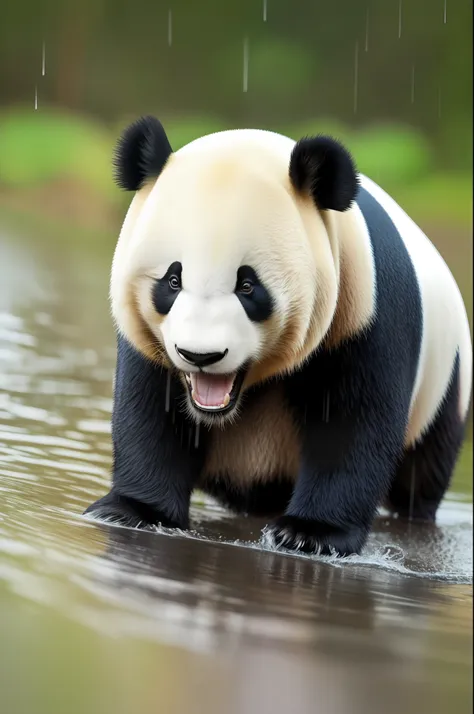 realistic photo of panda in the rain --auto --s2