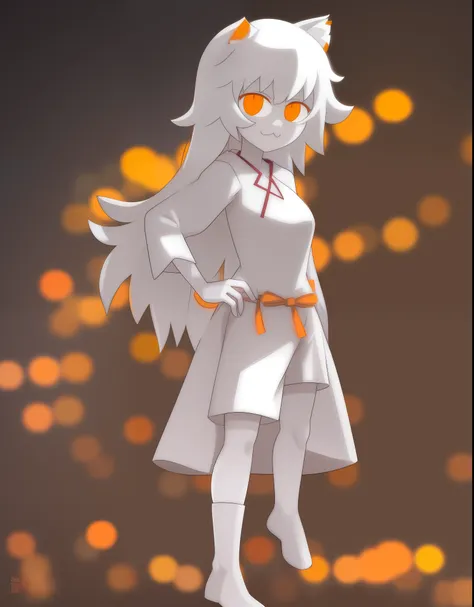 necoarc, dark hanekawa \(bakemonogatari\), masterpiece, :3, best quality, full body, 1girl, catgirl, slit pupils, white hair, ye...