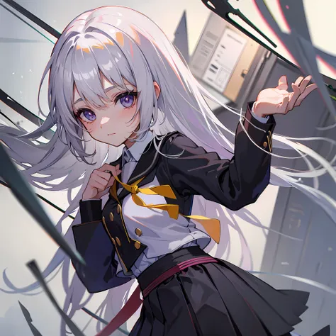 1girl，school uniform，white hair