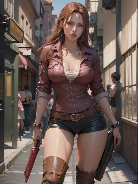 beautiful claire redfield being fucked by a handsome man nude full body pink skin dark hair realistic detailed face detailed bod...