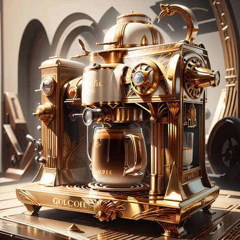 concept art, white background, 
artdecoai golden
coffee machine 
, detailed