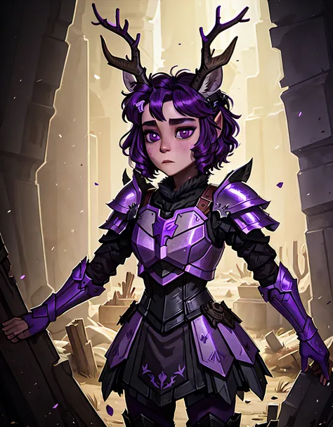 knight jackalope, short purple hair, jackalope antlers, dark armor(masterpiece, best quality)