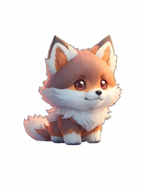 cartoon illustration of a cute little fox sitting on a white surface, isometric 3d fantasy cute dog, fox de league of legends ch...