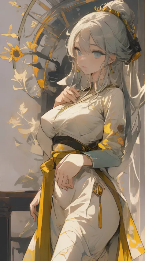 A girl, ancient Chinese costume, whole body, sunshine, clear face, clean white background, masterpiece, super detail, epic composition, ultra HD, high quality, extremely detailed, official art, uniform 8k wallpaper, super detail, 32k