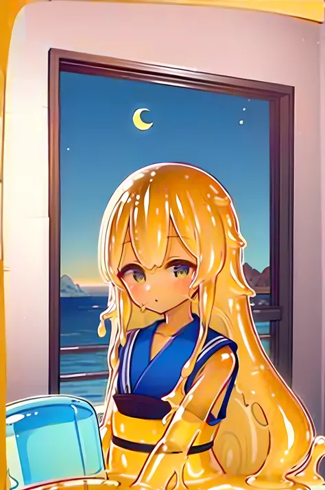 (obra maestra:1.5, La mejor calidad:1.5), ((Estilo VaporWave, partially coloring)), cerrar-hacia arriba, desde arriba, cinematic angle, (chica de limo transparente y transparente: 1.3), (transparente: 1.4), (transparente: 1.3), hermosa cara detallada,1girl...