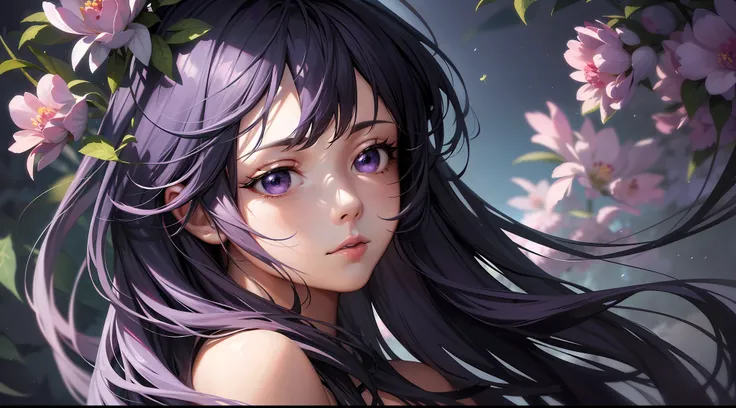 starry sky, moon, clouds, maiden looking up at the starry sky, long hair, field, (((blue-purple lot))), ((peony flowers a lot)),...